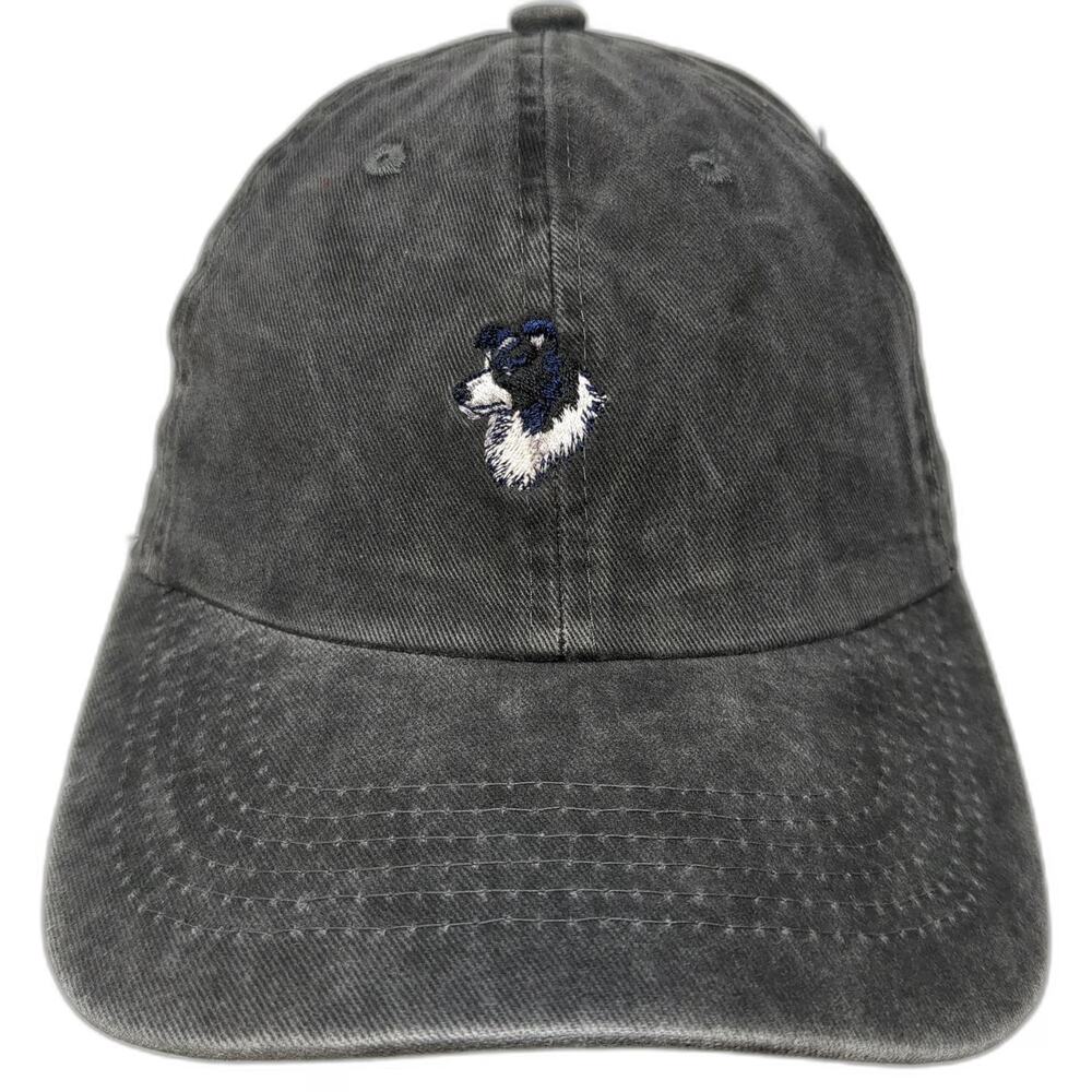 Nissi Caps Baseball Cap Gray One Size Embroidered Border Collie Dog Washed Hat
